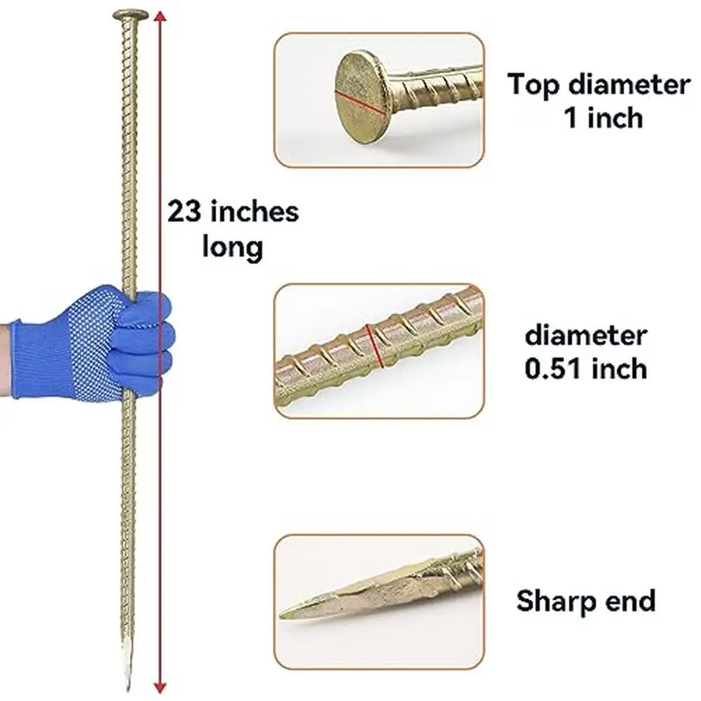 23-Inch Galvanized Steel Rebar Stakes 1/2" Diameter Heavy Duty Anchors Speed Bump Wheel Stop Tent Ground Asphalt Ultra Humanized