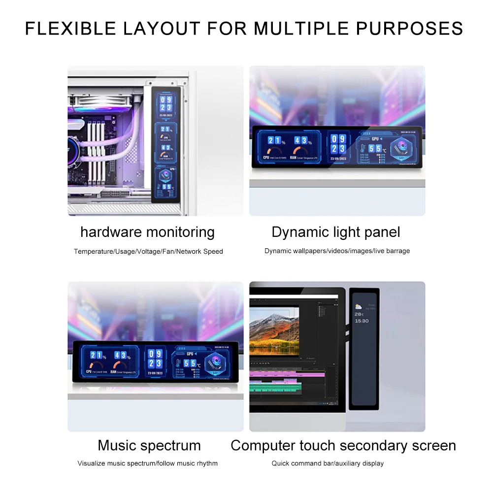 PC 케이스용 IPS USB 보조 화면, 컴퓨터 모니터링, CPU GPU RAM 디스플레이, 320*1480 서브 디스플레이 화면, 11.9 인치