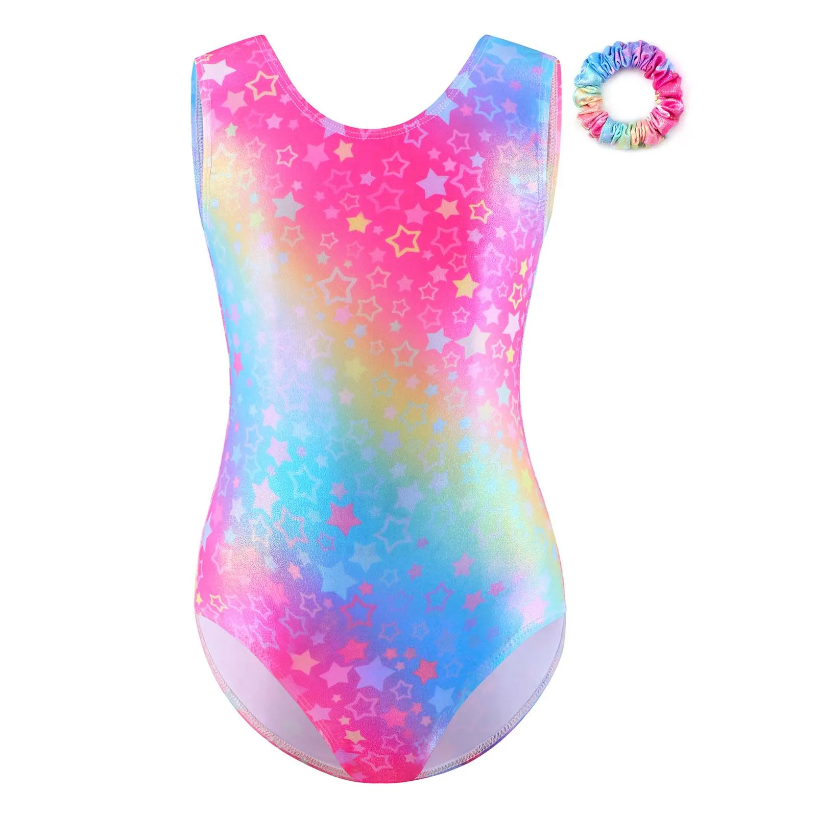Rhythmic Gymnastics Leotards Kids Girls Sleeveless Figure Skating Leotard with Hair Band for Ballet Dance Training Clothes