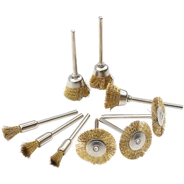 9 pezzi spazzola in ottone ruote in filo di acciaio spazzole trapano utensili rotanti lucidatura utensile rotante Dremel set di spazzole per rimozione ruggine in metallo rettifica 6