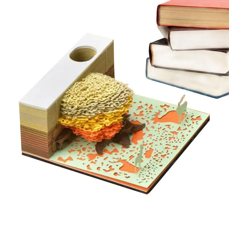 

3D Memo Pad 3D Non-Stick Sticky Note DIY Paper Notes With Pen Holder Creative DIY Paper Notes Cute Non-Stick Convenience