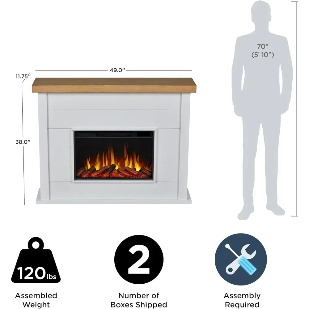 Marshall 49" Slim Electric Fireplace with Mantel for Living Room or Bedroom, Replaceable Fireplace Insert Heater, Realistic Log 4