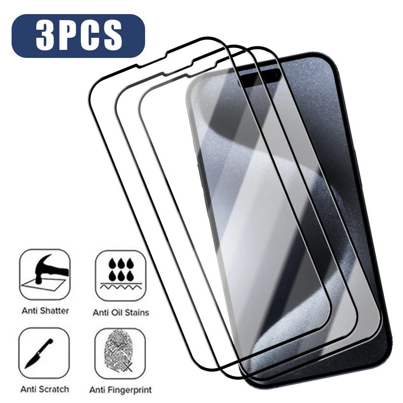 

3PCS Protective Glass for iPhone 15 14 13 12 11 Pro Max Mini Tempered Glass for iPhone X XS Max XR 7 8 14 15 Plus SE 2020 Glass