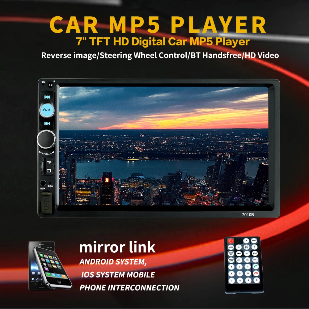

Автомагнитола 2din 7010B, универсальная мультимедийная стерео-система с поддержкой камеры заднего вида, FM, USB, AUX, Bluetooth, MP5-плеер с MirrorLink