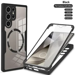 360° Full Shockproof MagSafe Transparent Phone Case with Magnetic Wireless Charging Support for S23 Plus (Black)