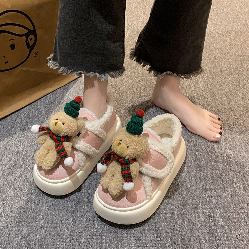 

Женские зимние ботинки на платформе с круглым носком и плюшевой подкладкой, Модные ботильоны без шнуровки для женщин, женские уличные повседневные ботинки на плоской подошве