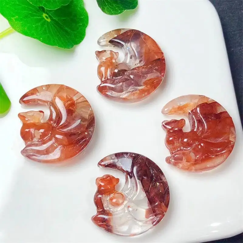 

Подвеска из натурального красного огня, кварца, гематоидной Луны, лисы, сказочный кулон, Хрустальный драгоценный камень, исцеляющая энергия, мини-животное, праздничный подарок, 29 мм