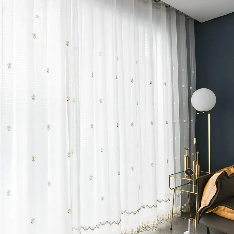 Pastoral Style Embroidered Sheer Curtains American Style Window Tulle  Balcony Bedroom Bay Window White Tulle Curtains 3