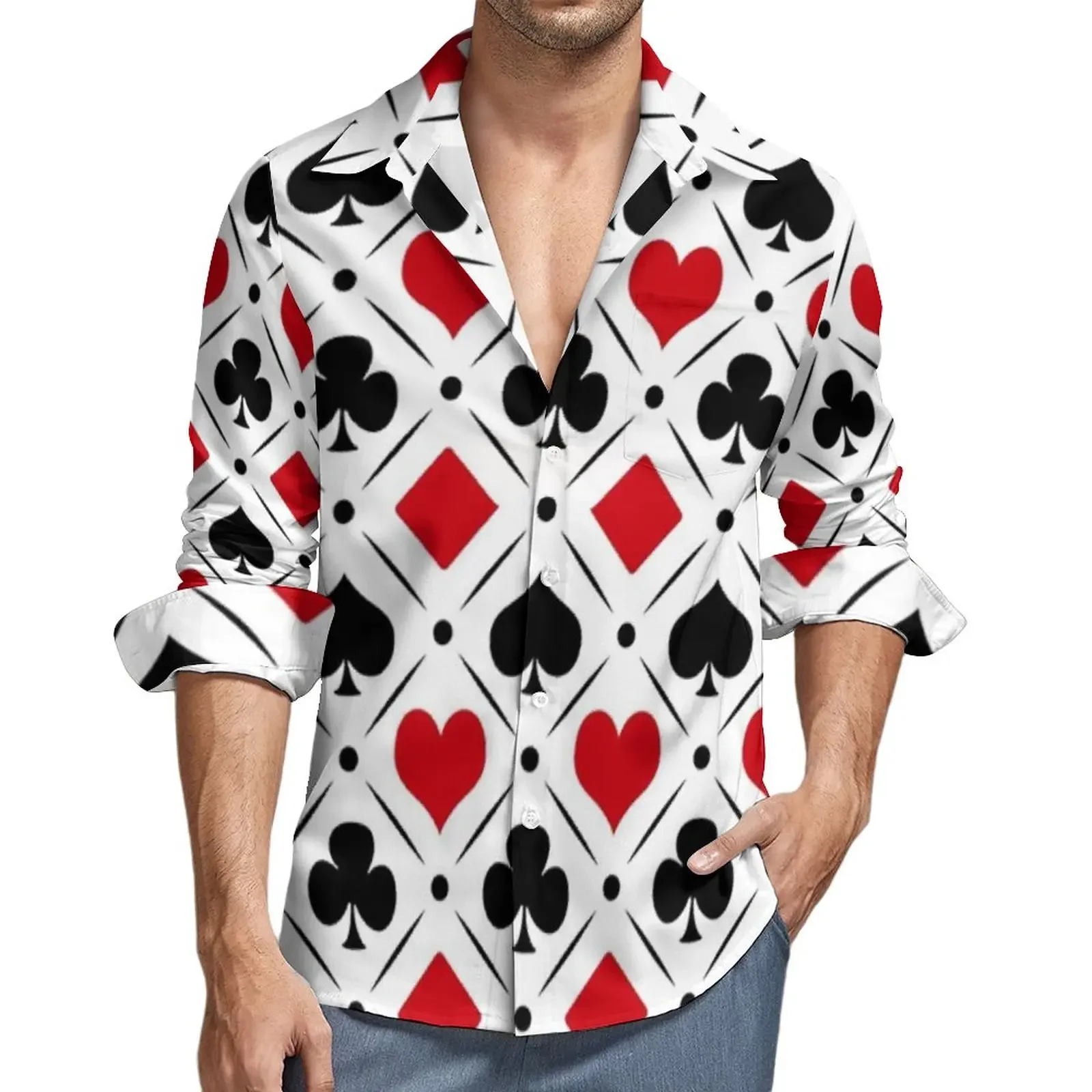 

Повседневные рубашки с символами покера, мужские костюмы для игральных карт, рубашка с длинным рукавом, трендовые Смешные блузки, Весенняя графическая одежда