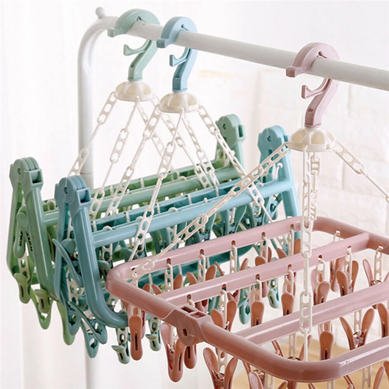 

32Pegs Plastic Foldable Clothes Hanger Sock Dryer Underwear Rack Airer Organizer
