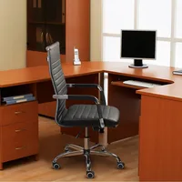 Ribbed Office Chair High Back PU Leather Executive Conference Adjustable Swivel Chair with Arms, Offices Chairs 1