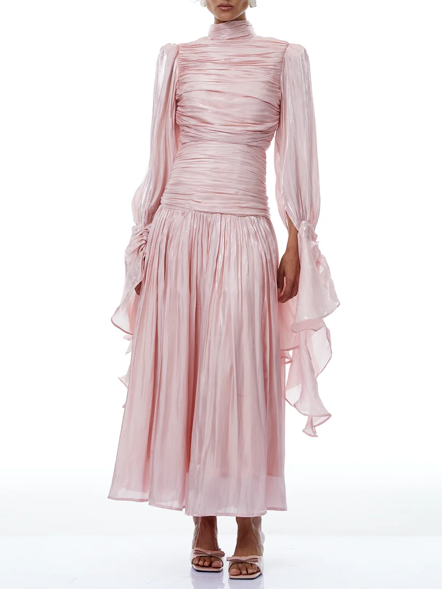 Studio shot of Spliced Folds Elegant Ruffles Dress plus size women wear