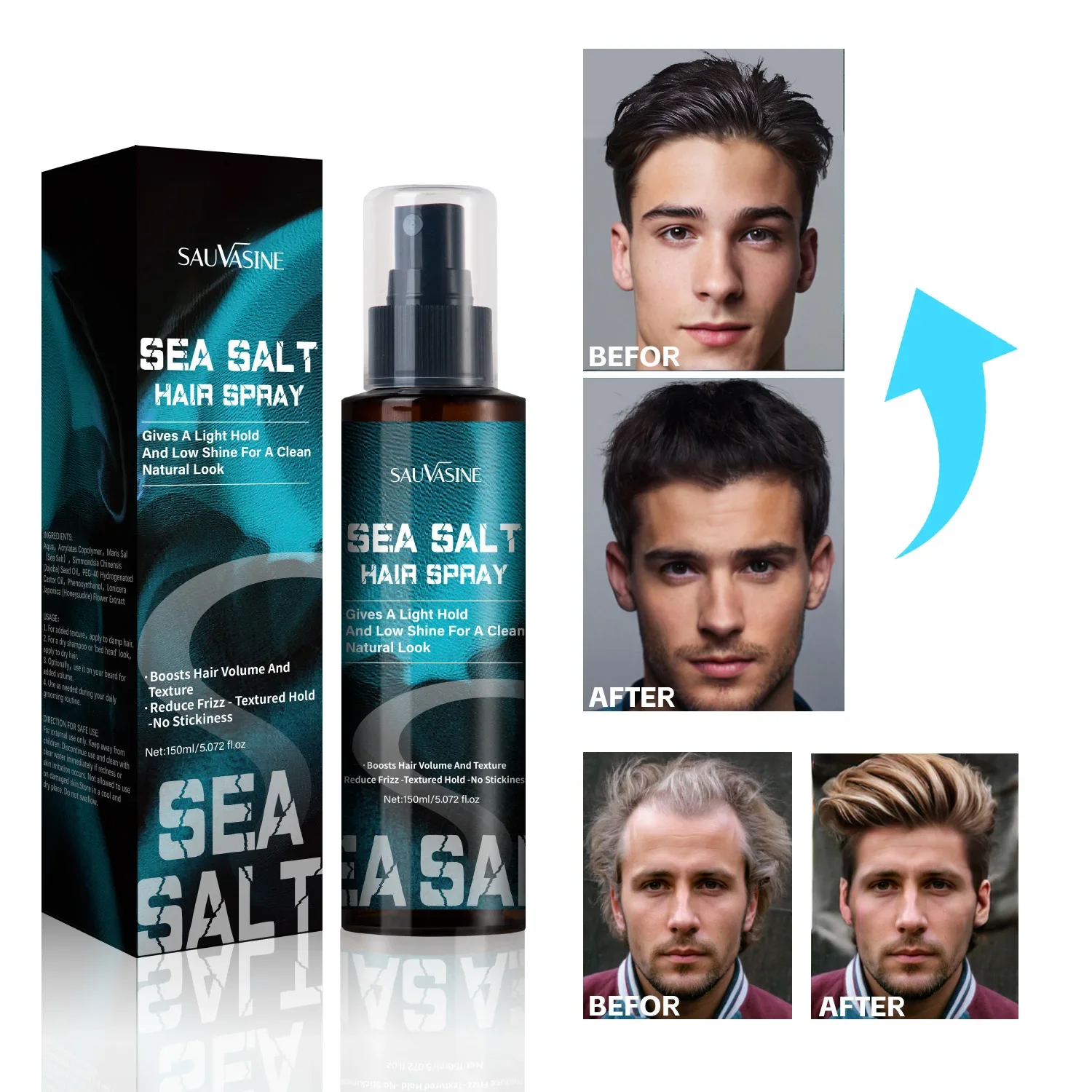Natural Sea Salt Spray for Men Women Hair Add Volume Texture Thickness Wave Curls Seasalt Beach Hairspray Styling Mist 150ML