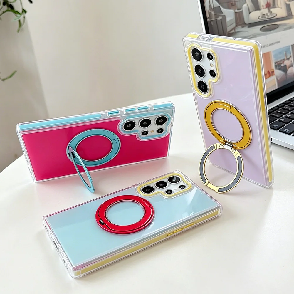 Candy Two-Tone Magnetic Phone Case with Metal Rotating Stand