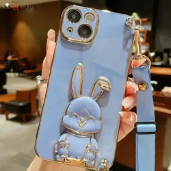 Plating Silicone Crossbody Lanyard Phone Case with Rabbit Holder for Oneplus ACE 3Pro (Gray)