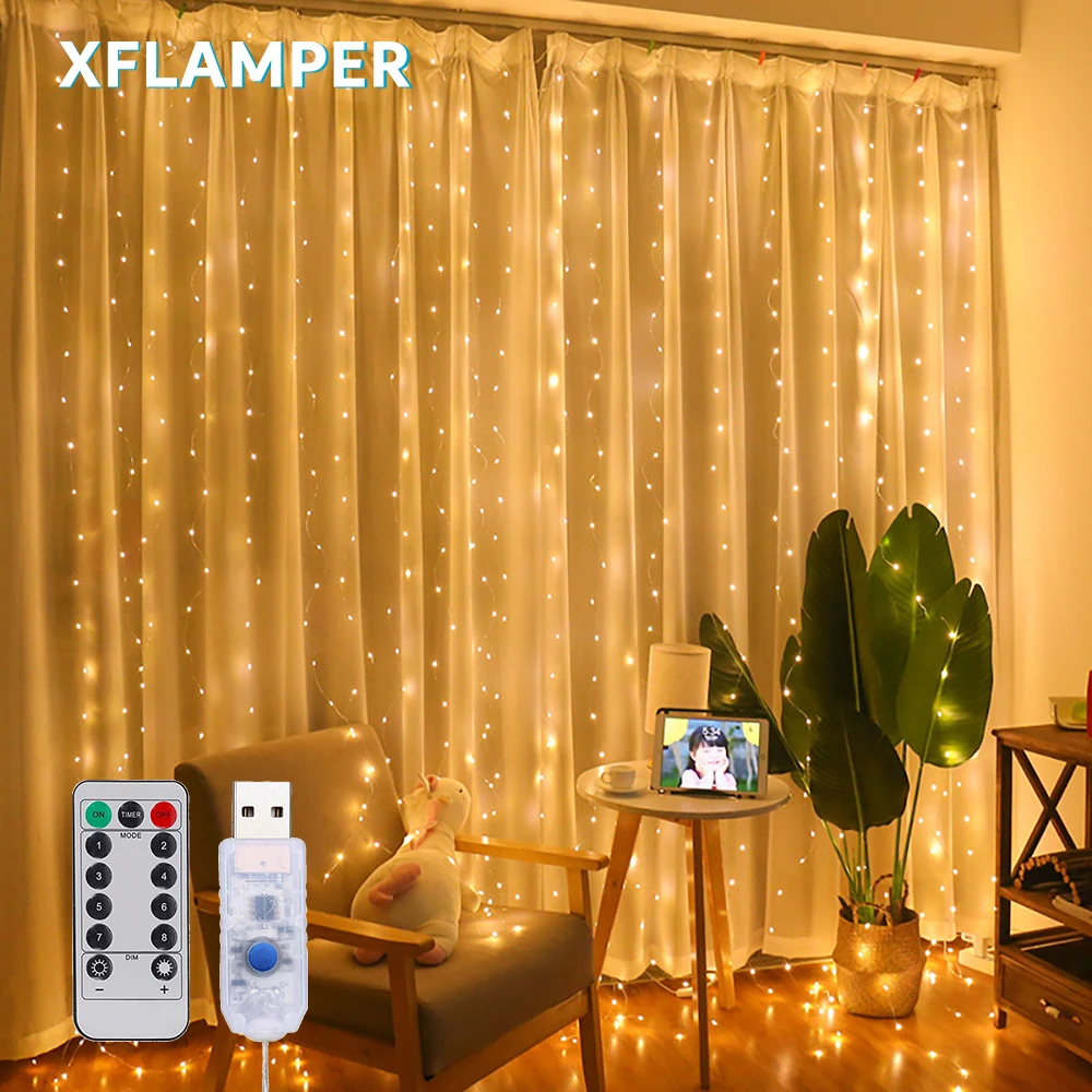 Curtain String Lights 3M Remote Control 8 Modes for Christmas Wedding Party Bedroom