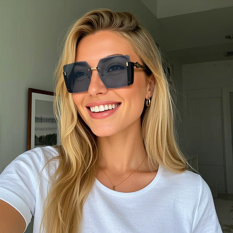 Randlose Sonnenbrille mit quadratischem Rahmen für Damen