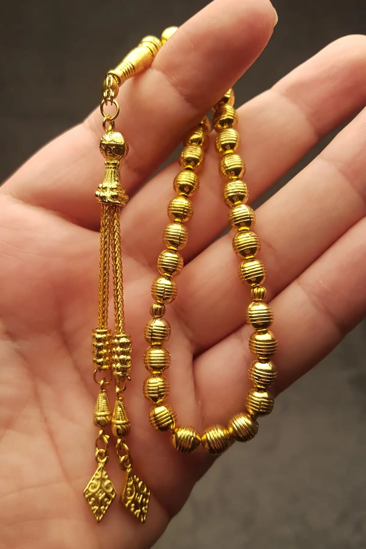 Men's 6mm Sphere Cut Striped Pattern Gold Gilding Plated Wrist Size Metal Tasbih Fashion Jewelry Prayer Prayer Beads Muslim Men