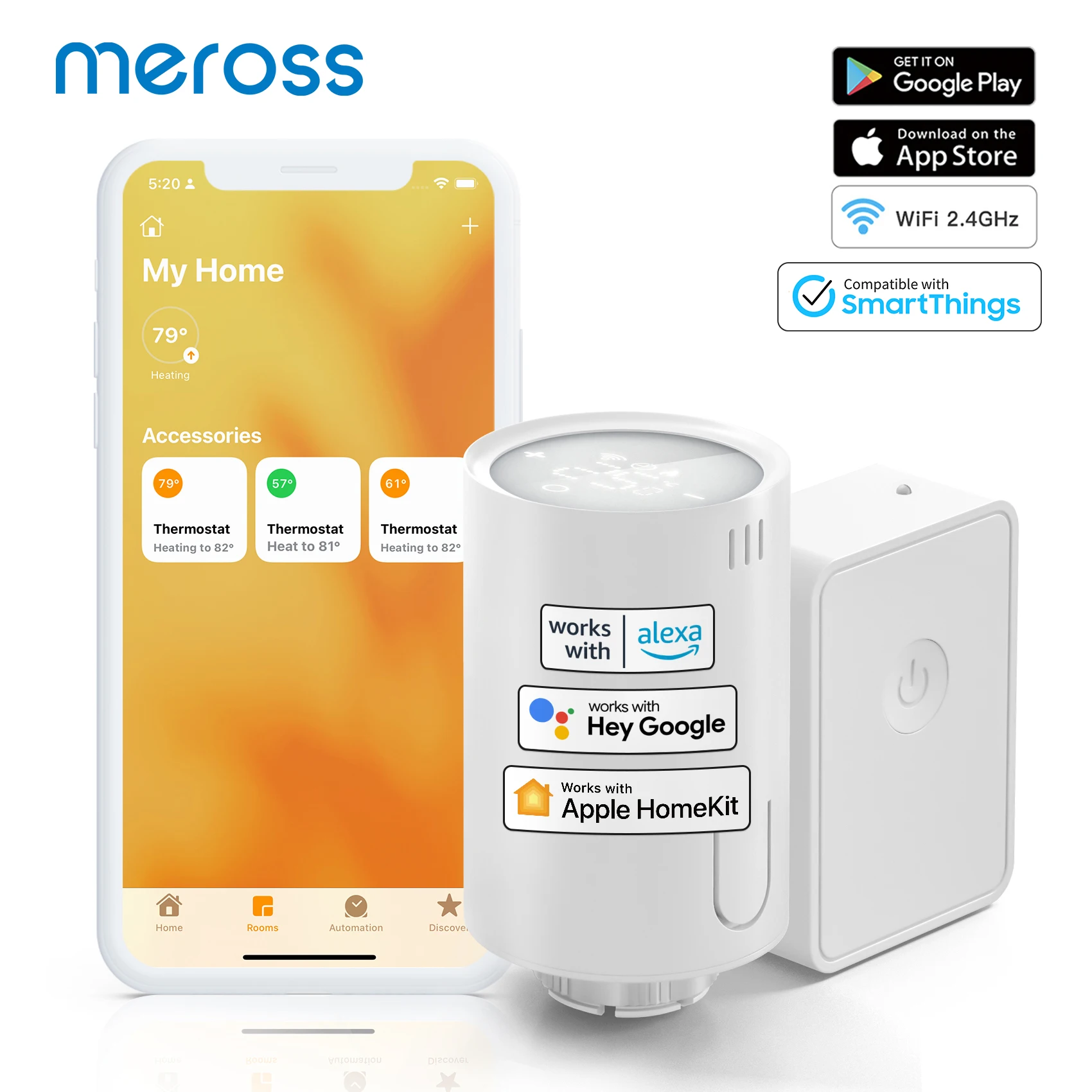 

Meross HomeKit умный термостат радиатора, Wi-Fi контроллер температуры, термостатический клапан радиатора для Siri,Alexa,Google Assistant