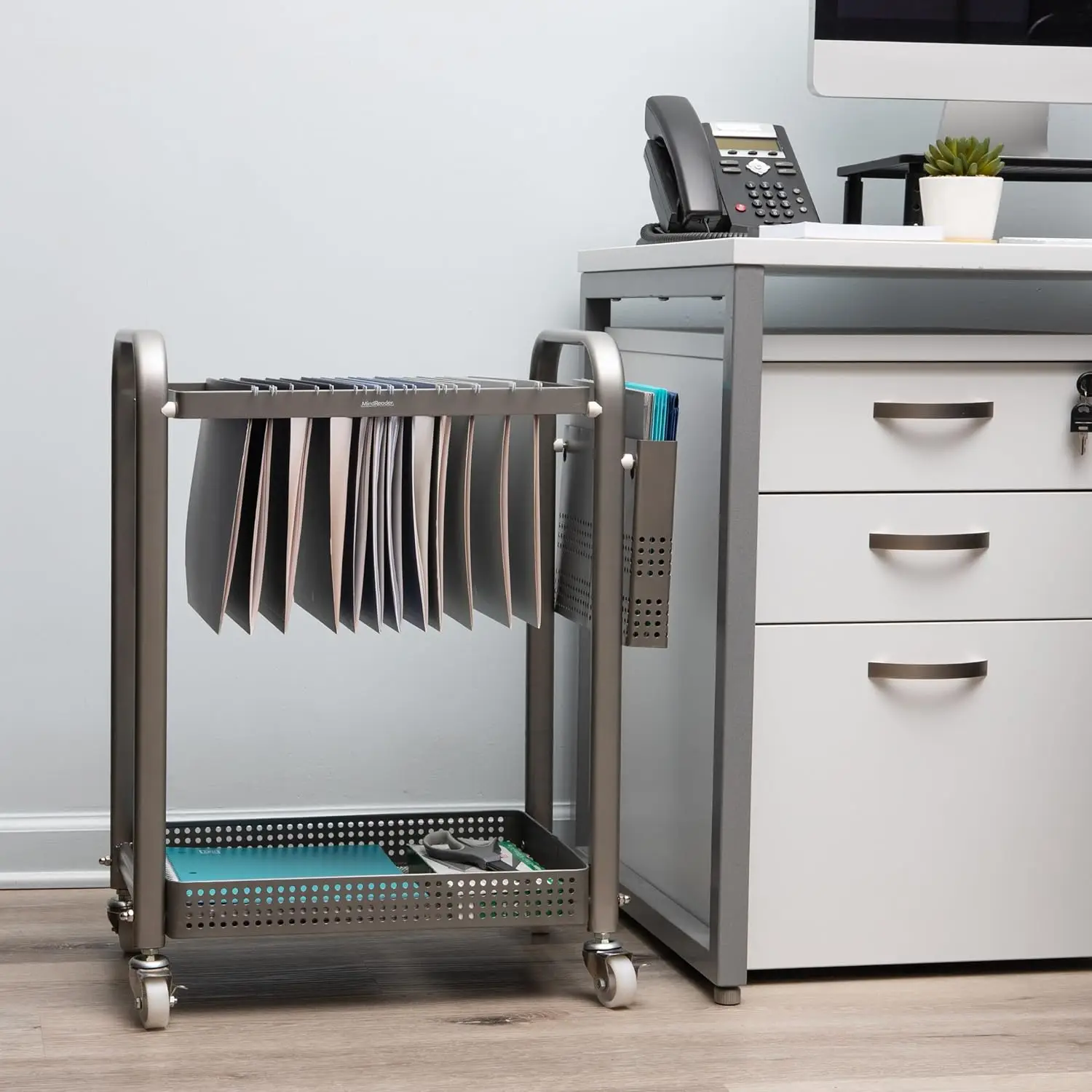 Metal Rolling Utility Cart Organizer with Wheels, Storage Shelf for Office Classroom Home, 22"x12"x25.5", Silver