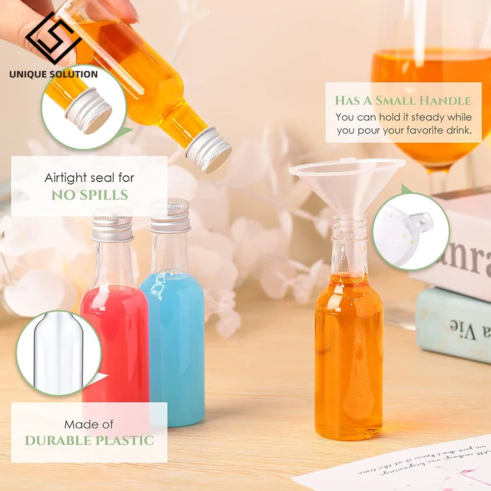 Mini Garrafas de Licor de Plástico Grupo Garrafas de Espírito Álcool Tiro Garrafas com Tampas Kraft Tags com Cordas para Festa 120 Pcs 50ml - Imagem 4