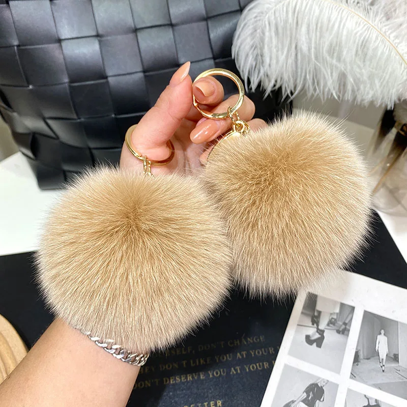 9Cm Big Size Fluffy Real Fox Fur Ball Keychain For Women Luxury Pompom Keyring Accessories Bag Decoration Trinket Jewelry Gifts