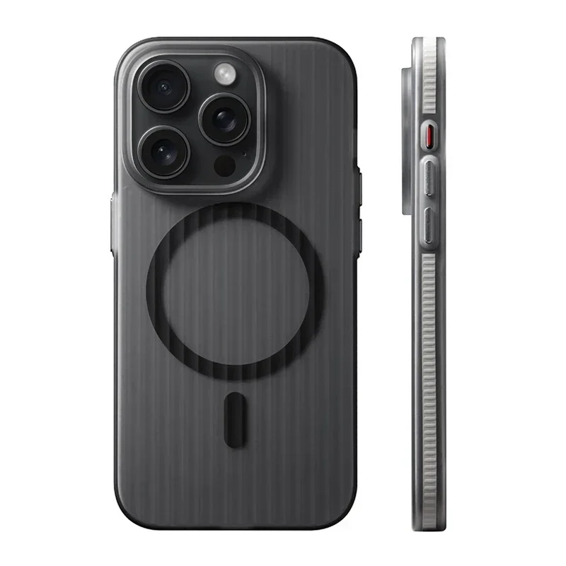 Geometric 3D Stripes MagSafe Wireless Charging Phone Case with Anti-Fall Bumper and Frosted Finish