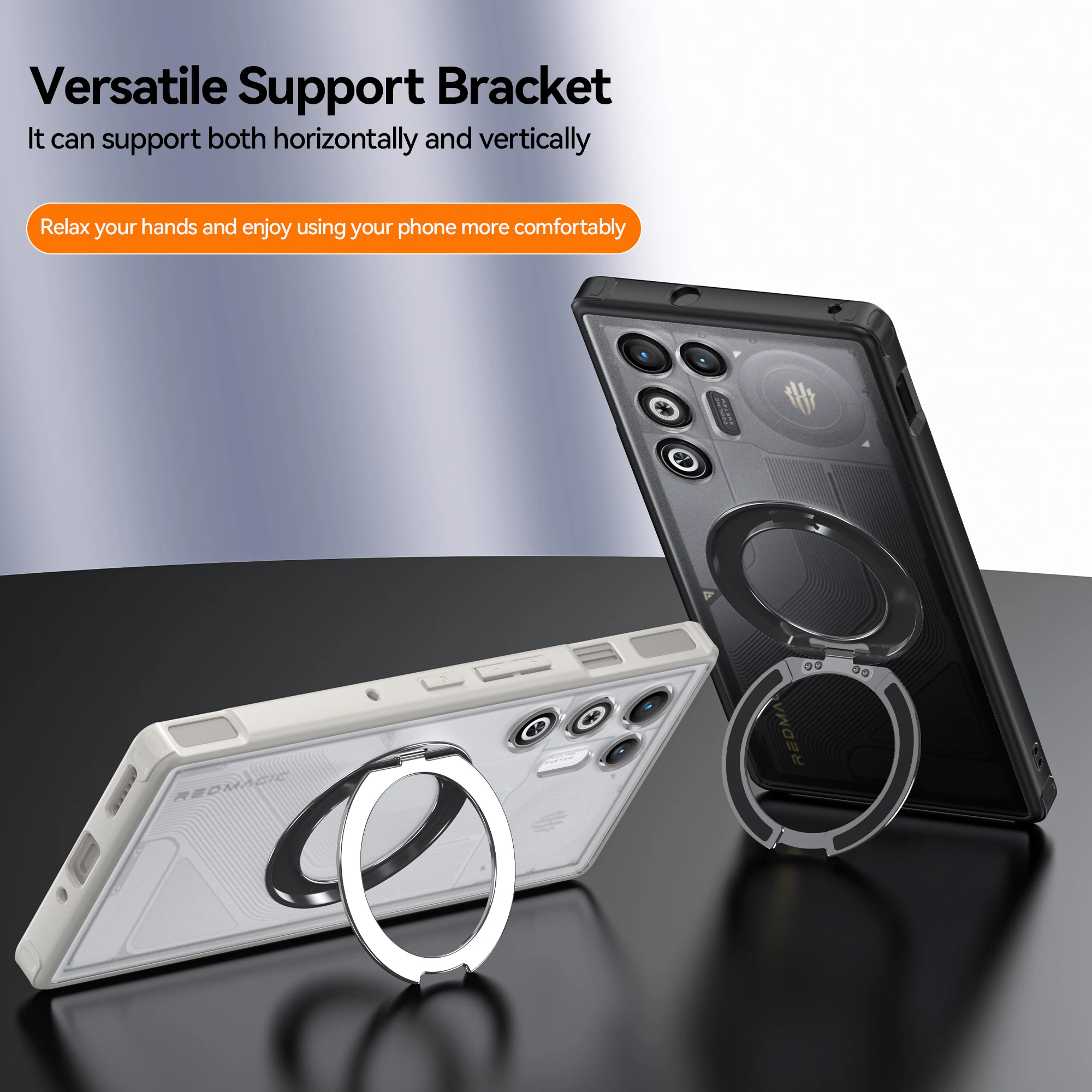 Translucent Shockproof Magnetic Phone Case with 360° Rotating Bracket and Matte Finish