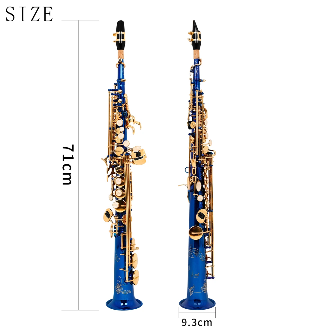 SLADE Blue Soprano Saxophone Standard Bb Straight Soprano Saxophone Brass Body Carved White Shell Keys Sax with Strap Gloves