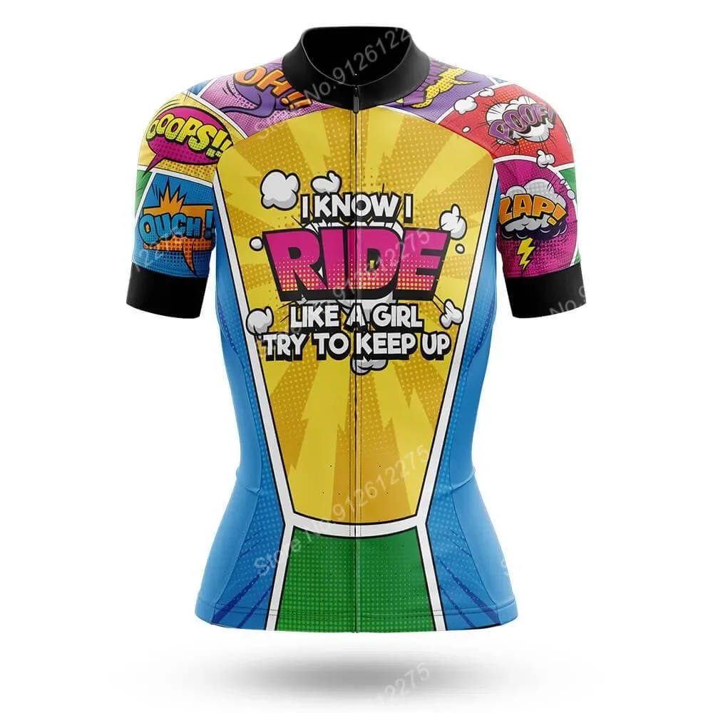 Explosive Comics Women Cycling Jersey Short Sleeve Funny Cartoon Cycling Clothing Road Bike Shirt Tops MTB Wear Maillot