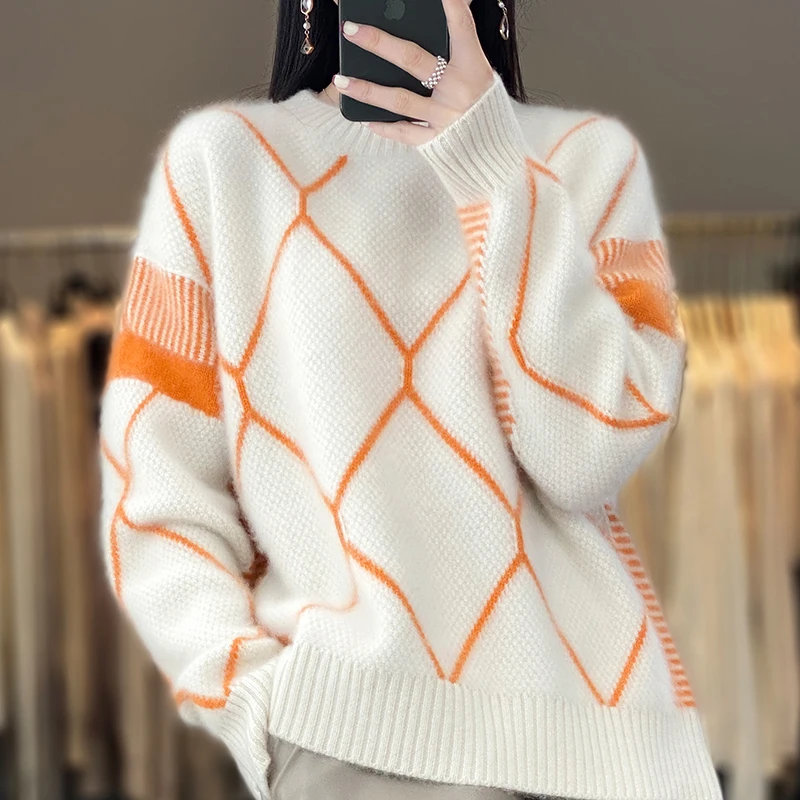 

Winter Women Sweaters Fashion Casual Long Sleeve Round Neck Collar Thick Pullover 100% Cashmere Knit Tops Clothing Warm Jumper