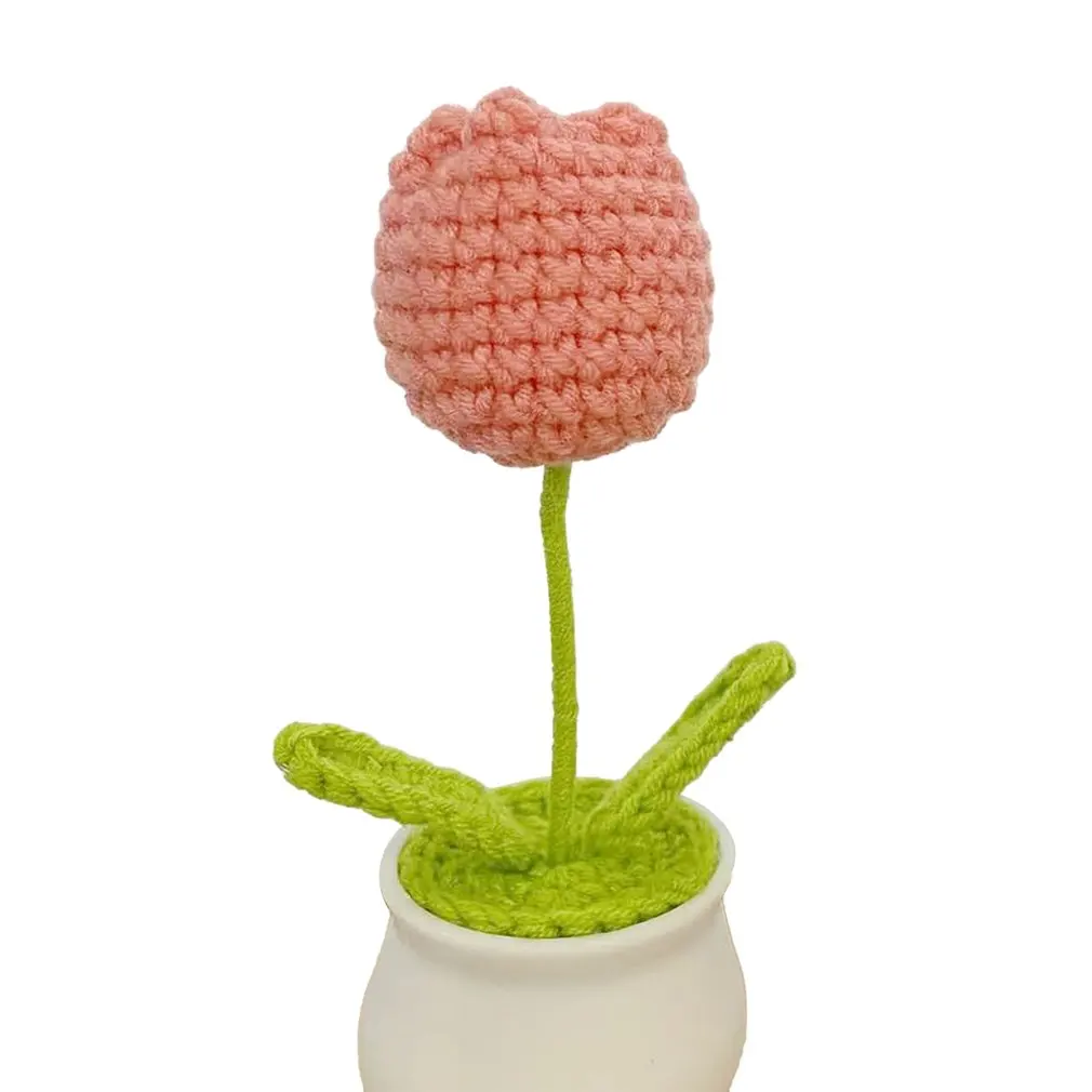 

Potted Plant Hand Knitting DIY Tulip Homemade Flower Pot Creative Table Topper Plants Ornaments Free Shipping For Household Use