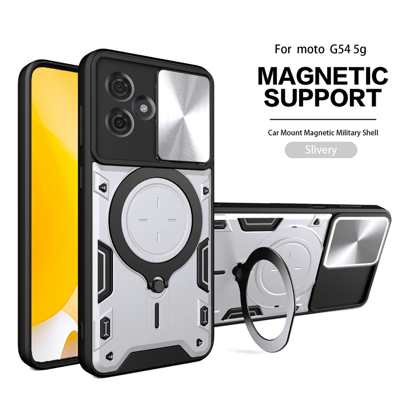 Durable Car Ring Stand Phone Case with Slide Camera Protection and Armor Back Cover