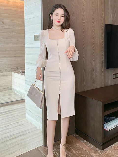 Vestido Midi ajustado de verano para mujer, ropa elegante de oficina, 2023  - AliExpress