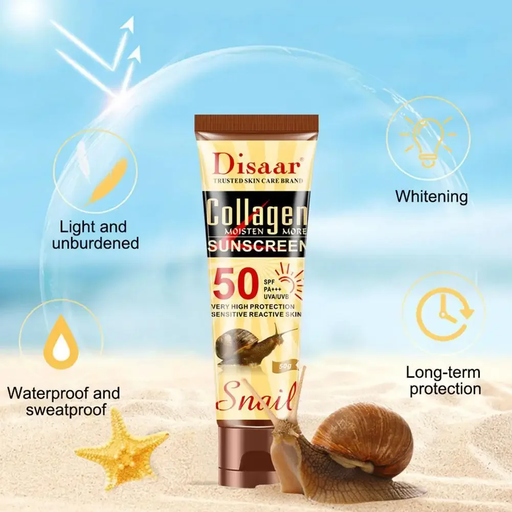 50g Collagen Snail Sunscreen Cream Protector Facial Solar Sun Block Spf 50 Gel Isolation Lotion Bleaching Facial Moisturizer Sun
