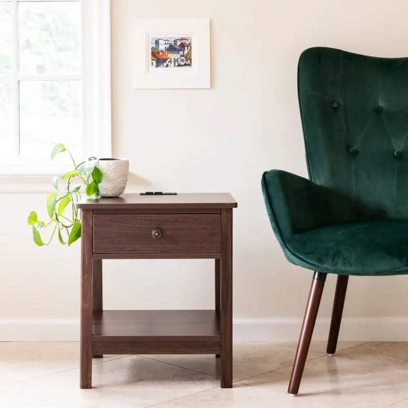 

DecorTech Traditional Rectangular End Table with AC Power and USB Charging Ports, Walnut