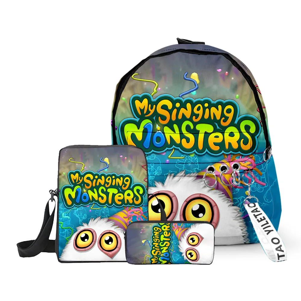 3pcs/set My Singing Monsters Backpack Boys Girls School Bag Primary Middle School Students Knapsack Travel Crossbody Bags