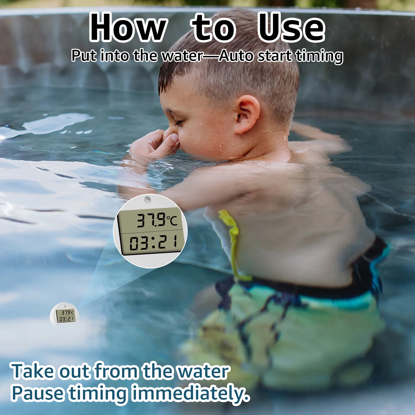 Ice Bath Thermometer Timer Cold Plunge Thermometer and Timer IP67 Waterproof Floating Pool Thermometer for Swimming Spa Hot Tubs