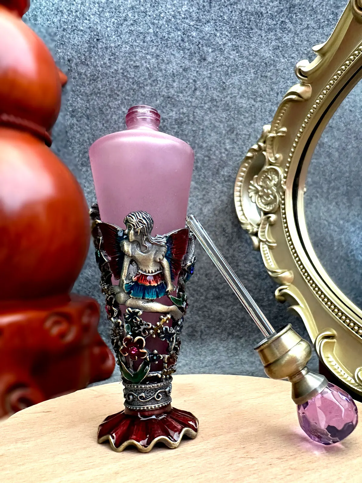 Glass Perfume Bottles Empty Vintage Bejeweled Angel Hummingbird Flower Decorative Fancy Crystal Perfume Bottle Refillable(25ML) 5