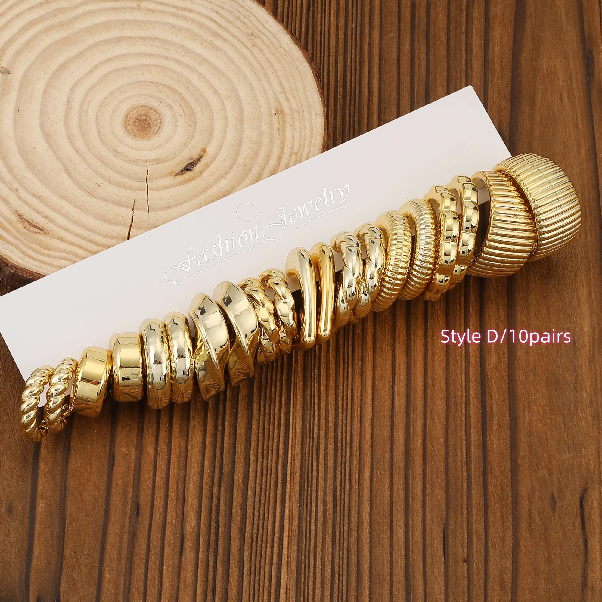 10pairs/40pairs European and American New Simple Design Geometric Golden-plated Plastic Material Earrings With Various C-shaped 5