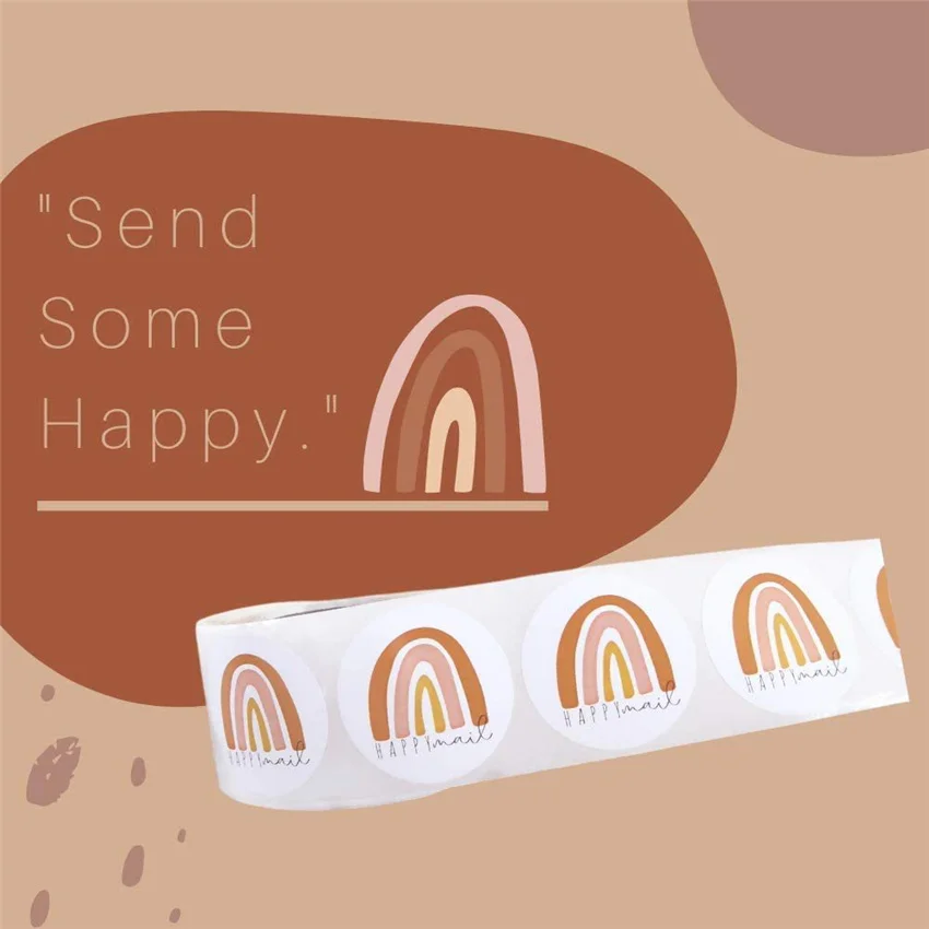 Happy Mail Rainbow Sticker for Boxes Mailers Envelope Sealing Labels Round Small business shipping Scrapbooking Sticker 1.5 inch
