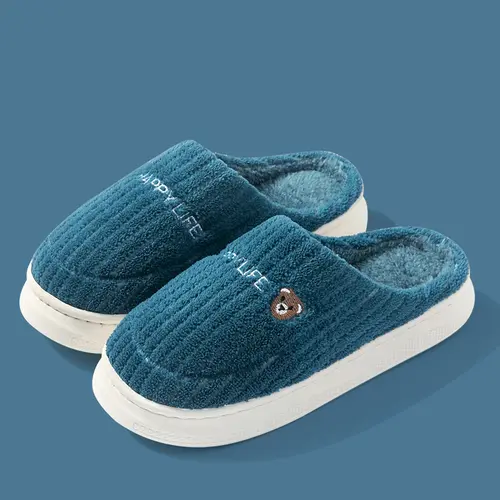 Winter Plush Slippers for Women & Men - Thick Sole Couple House Shoes, Warm Fleece-Lined Indoor Slides with Non-Slip Sole - Image 9