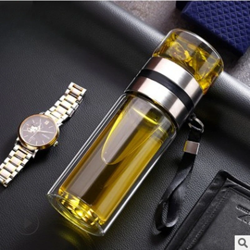 Double-Layer Glass Tea Infuser Bottle with Tea Filter