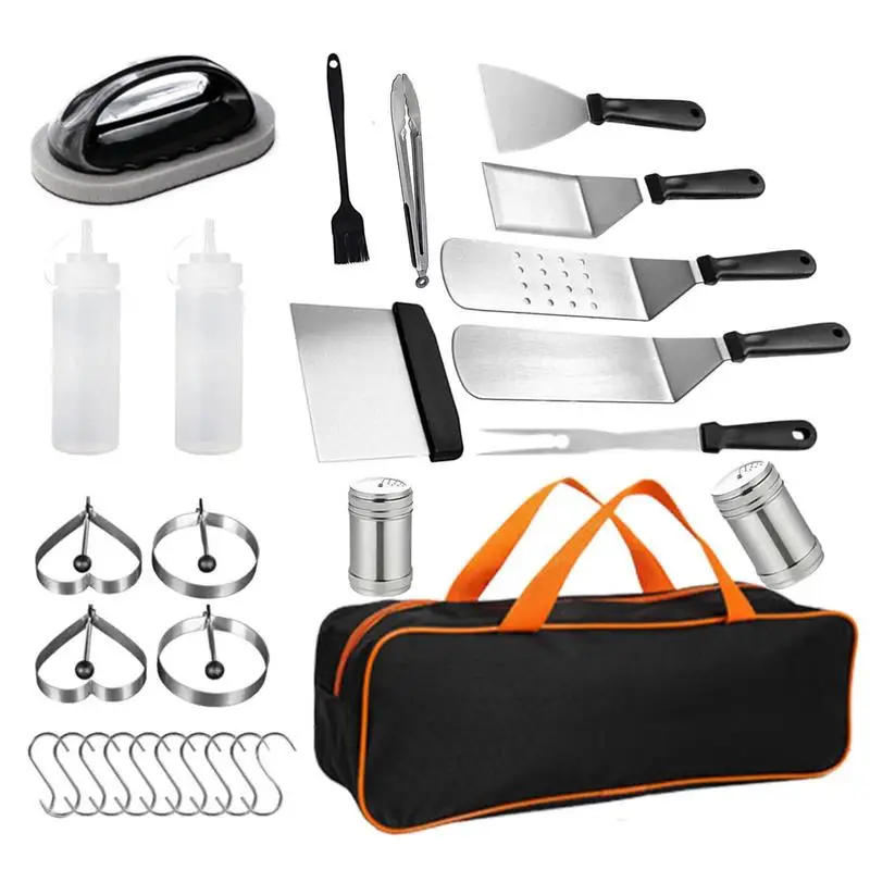 

28pcs BBQ Grill Tools Set Outdoor Complete Grilling Accessories with storage bag Extra Thick Stainless Steel Spatula Fork Tongs