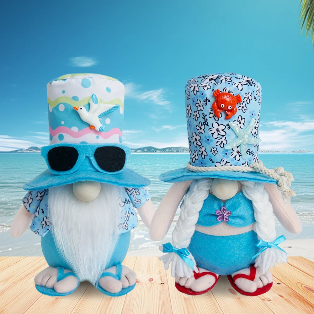 2Pcs Beach Gnomes Plush Summer Gnomes Decorations with Weighted Base Beach Gnomes Couple Decor Cute for Birthday Gifts