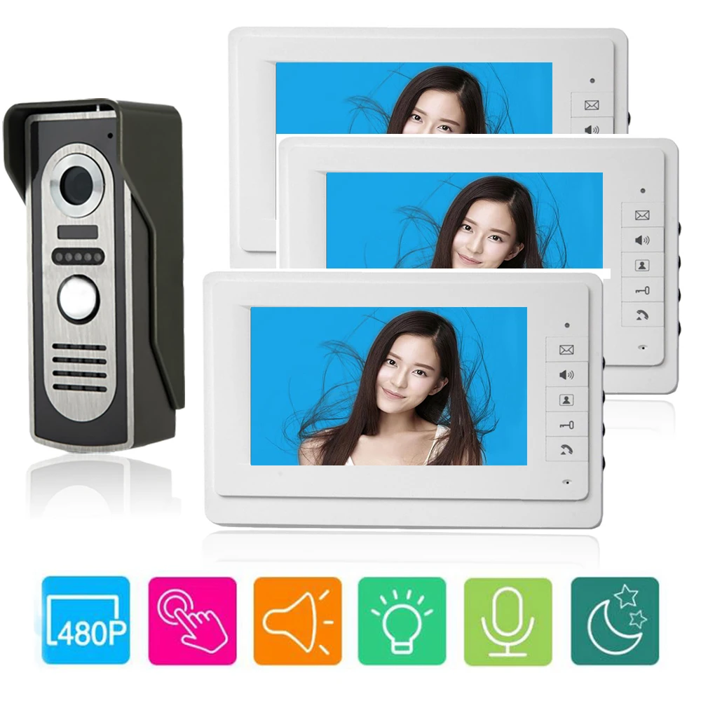 

SYSD Wired Video Door Phone Intercom System Kit with Infrared Ninght Vision Camera Doorphone Video Dorrbell Unlock