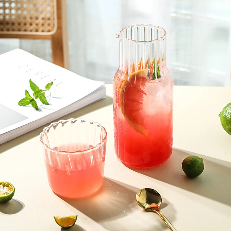 Bottiglia d'acqua in vetro con set di tazze in vetro, caraffa da comodino con bicchieri Tumbler, brocca per bevande al latte, tè_voghion.com