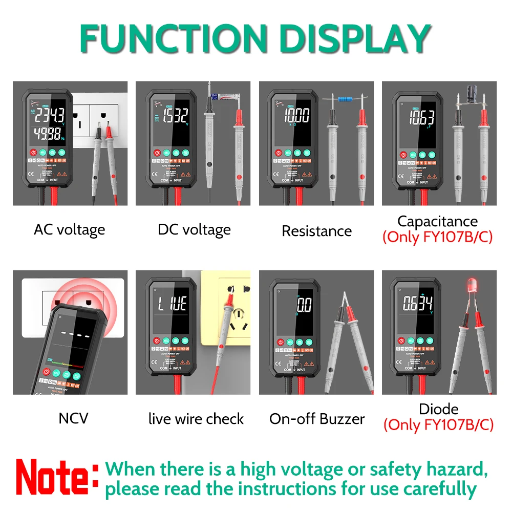 MASTFUYI Large Screen Digital Multimeter AC & DC Voltage Resistance Capacitor Diode Ambient Temperature 6000 Count Detector digital multimeter
