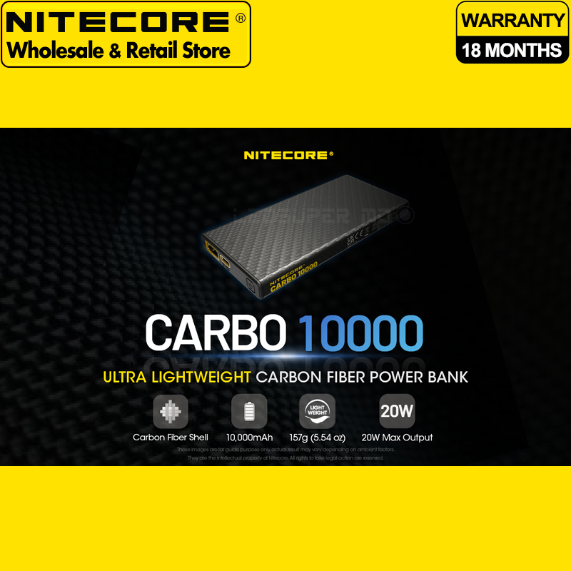 QC PD Quick Charge Nitecore Carbo 10000 Lightweight 10000mAh Power Bank with One-touch Low Current Mode