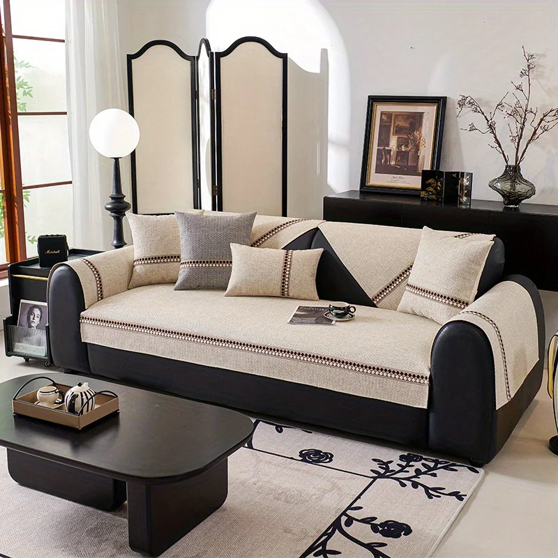 A solid color sofa cushion, a linen cushion for all seasons, and a non-slip cover cloth 4